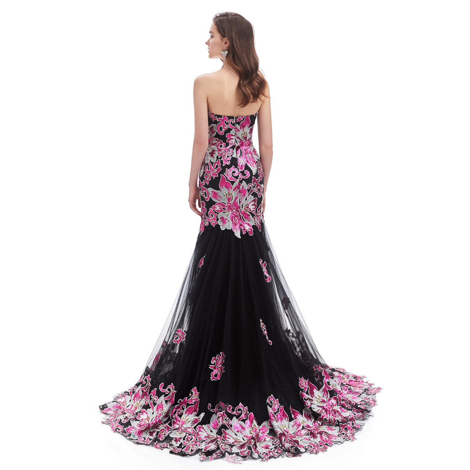 Black and Pink Sequins Fitted Formal Evening Dress EN4604