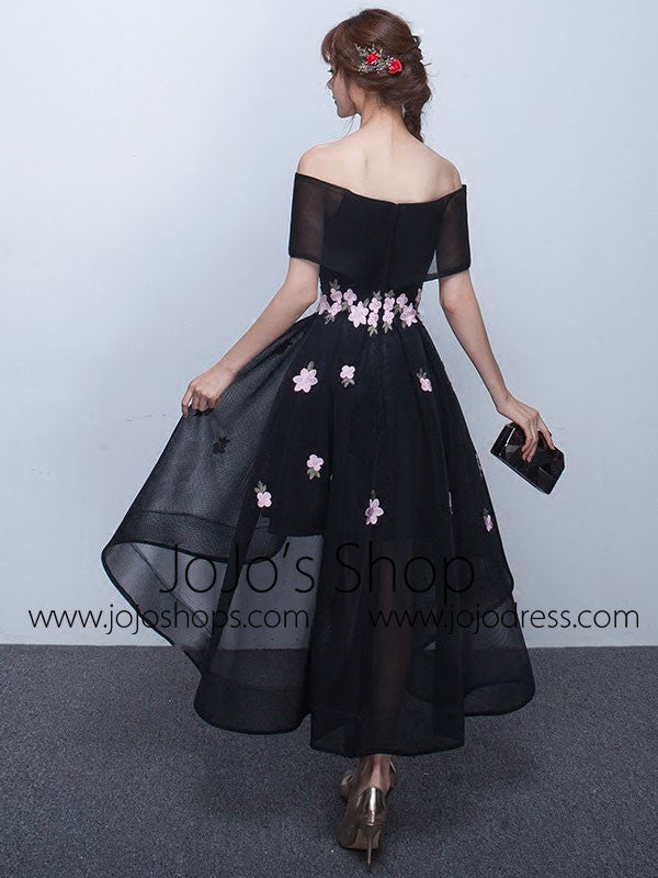 Black Cherry Blossom Off Shoulder Hi-Low Formal Evening Dress