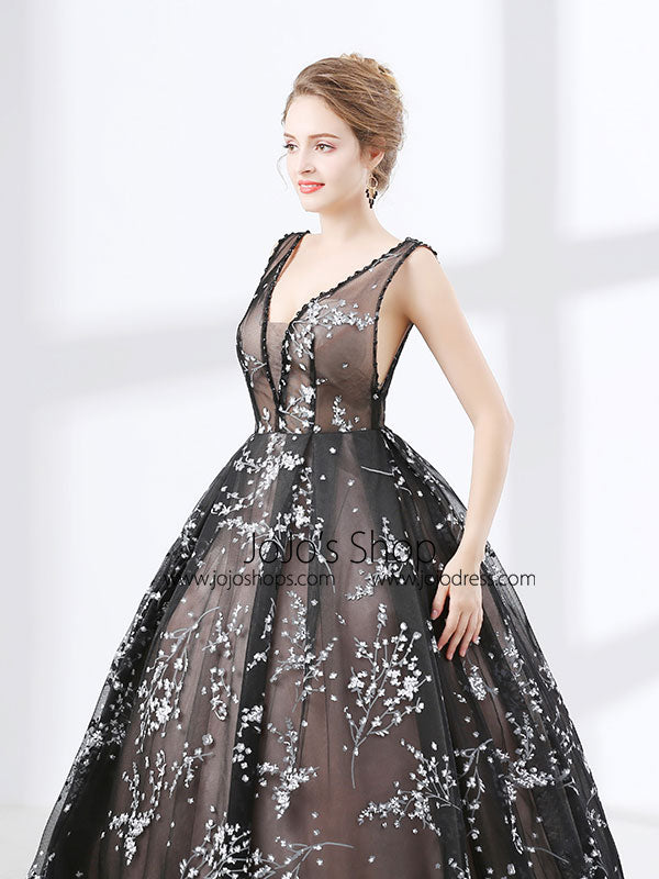 Black Lace Ball Gown Formal Evening Dress