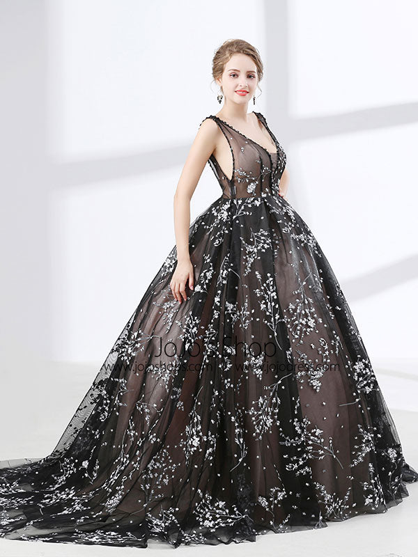 Black Lace Ball Gown Formal Evening Dress