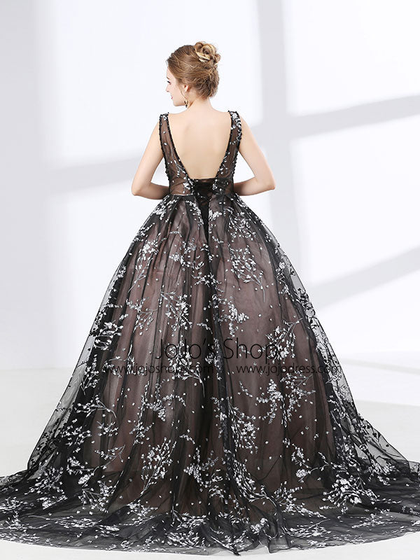 Black Lace Ball Gown Formal Evening Dress