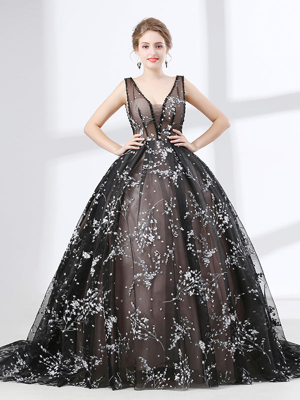Black Lace Ball Gown Formal Evening Dress