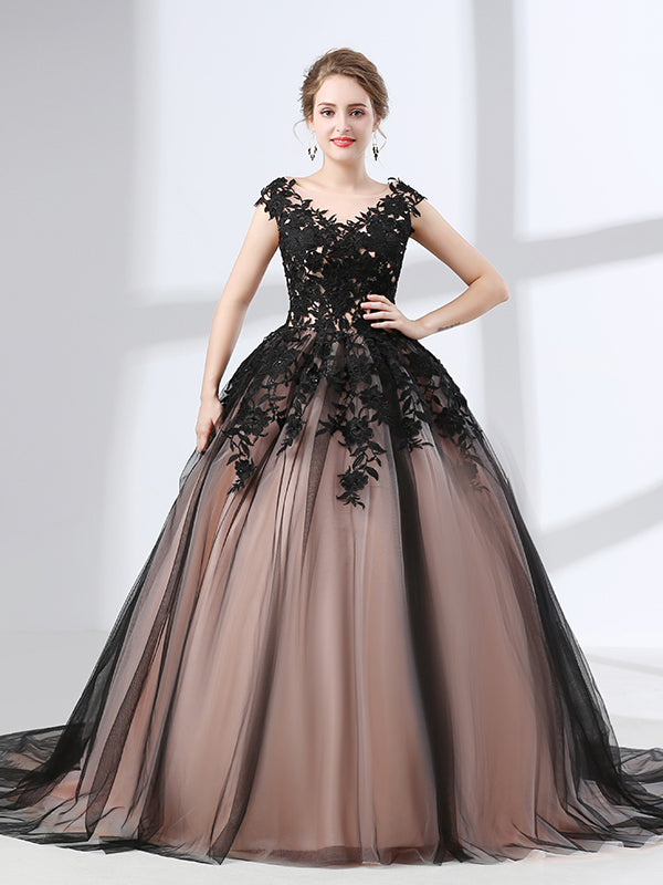 Black Lace Ball Gown Formal Prom Dress