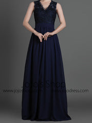 Black Lace Formal Prom Evening Dress with Keyhole Back