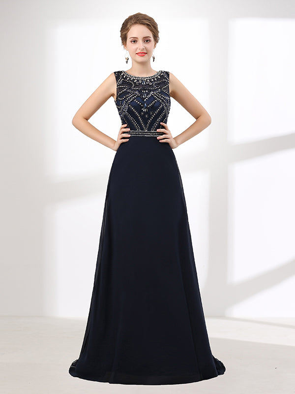 Black Sleeveless Floor Length Formal Prom Dress