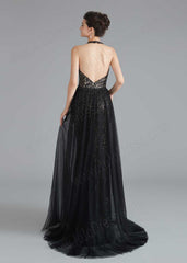 Black Halter Long Formal Prom Home Coming Dress