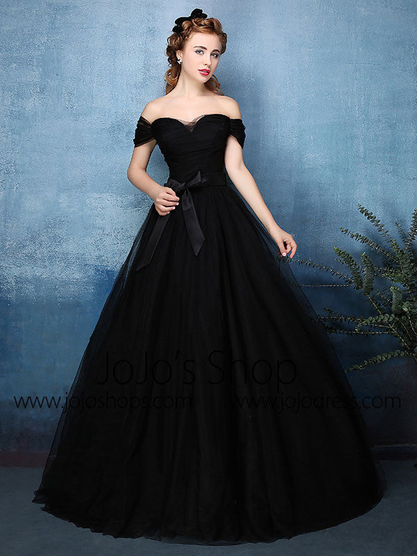 Black Off Shoulder Tulle Ball Gown Formal Dress | X1603
