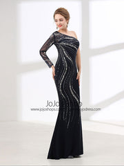 Sexy Navy Slim Long Evening Dress with One Shoulder