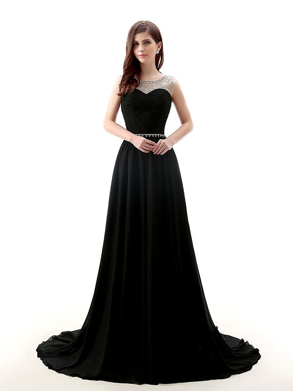 Black Long Chiffon Formal Prom Evening Dress