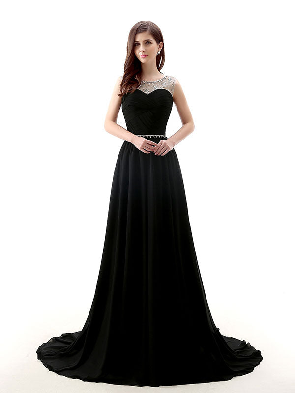 Black Long Chiffon Formal Prom Evening Dress