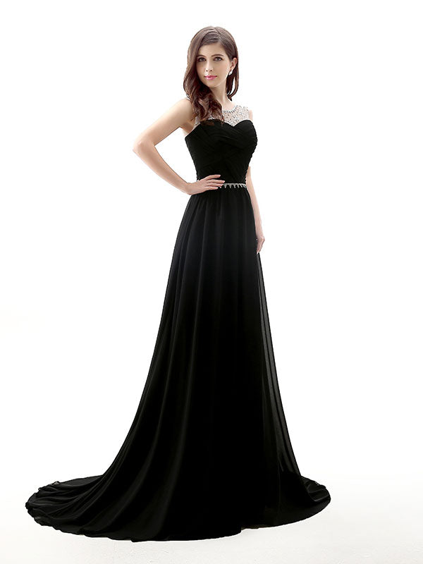 Black Long Chiffon Formal Prom Evening Dress
