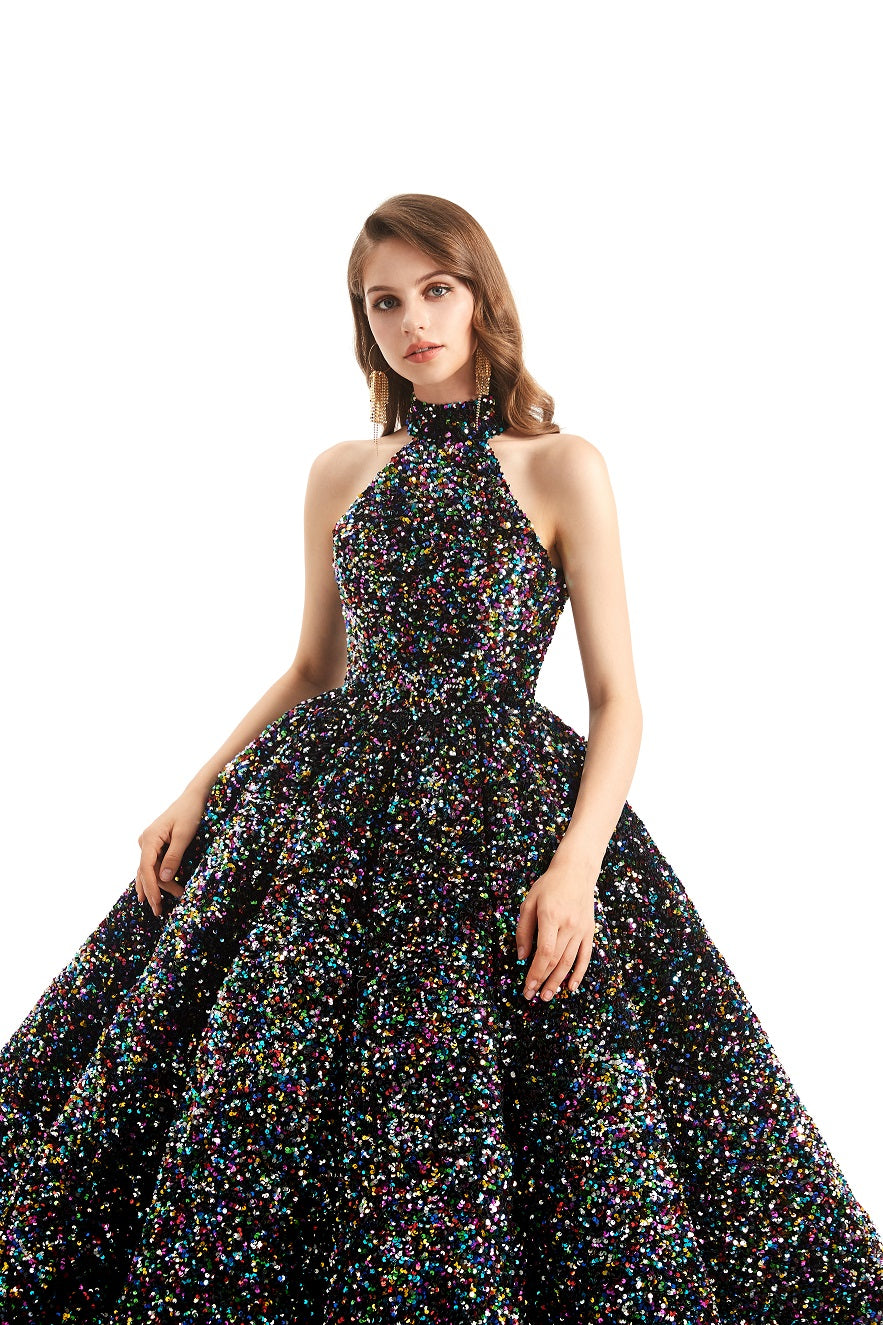 Retro Ankle Length Halter Dress with Full Skirt EN4811 Size 6 / Black Retro Ankle Length Halter Dress with Full Skirt EN4811 Size 6 / Black