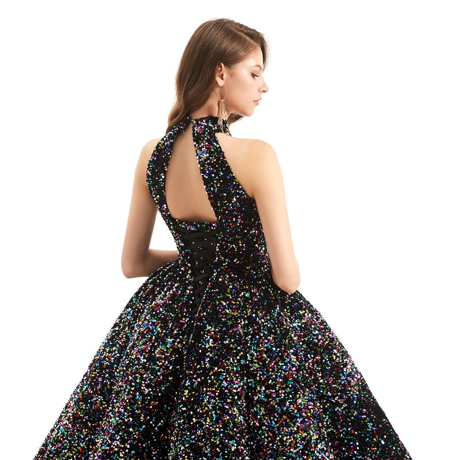 Retro Ankle Length Halter Dress with Full Skirt EN4811