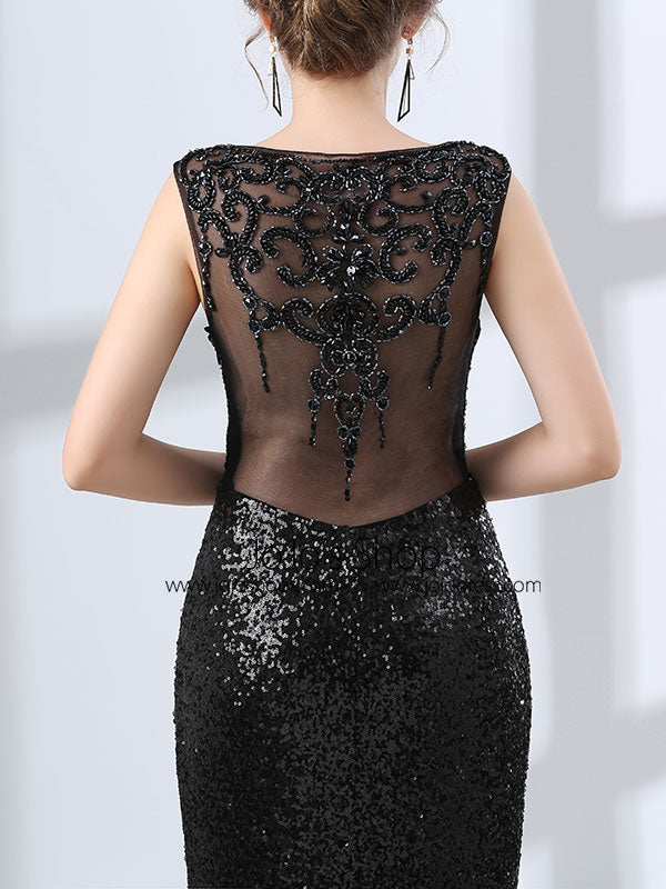 Black Shimmery Long Formal Prom Pagaent Evening Dress