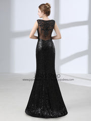 Black Shimmery Long Formal Prom Pagaent Evening Dress