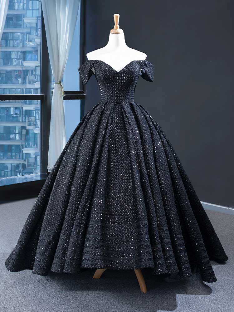 Chic A-line Long Sleeve luxury Black Long Prom Dress Beaded Evening Go –  SELINADRESS