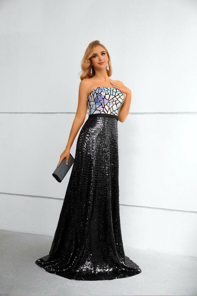 Strapless Sparkly Black Long Formal Prom Evening Dress EN5613