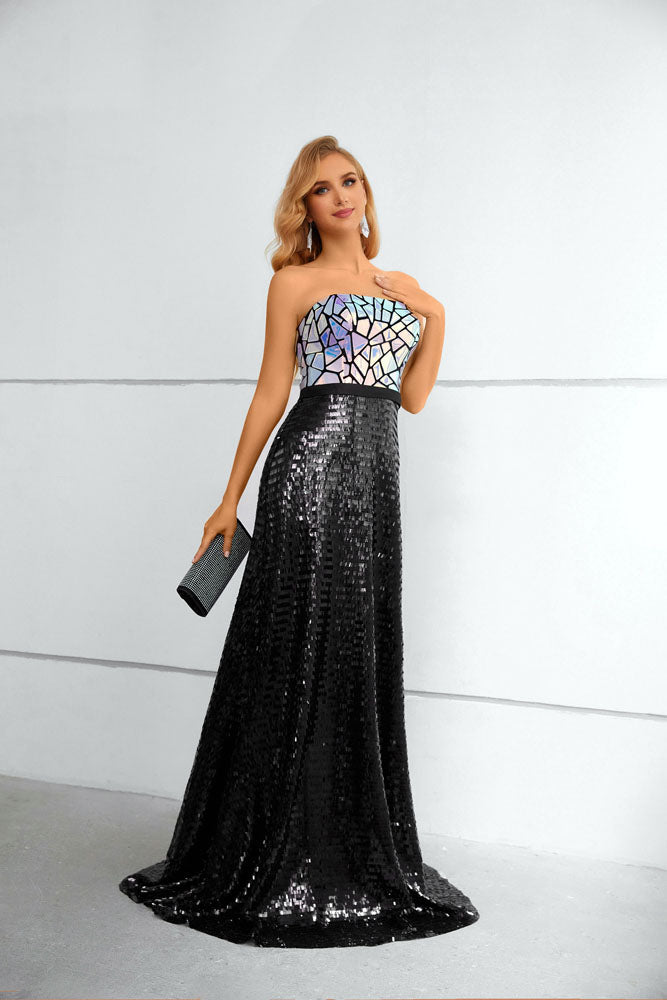 Strapless Sparkly Black Long Formal Prom Evening Dress EN5613 Size 14 / Black