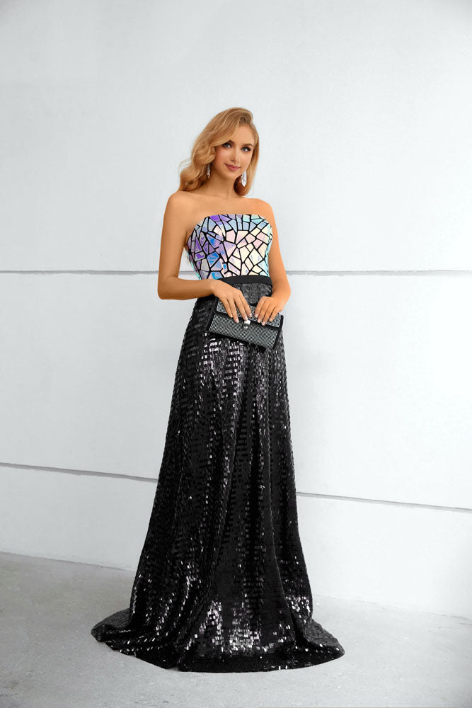 Strapless Sparkly Black Long Formal Prom Evening Dress EN5613 Size 14 / Black