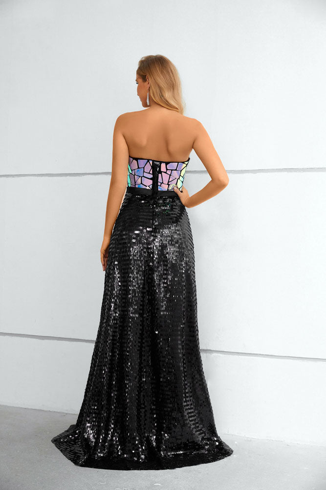 Strapless Sparkly Black Long Formal Prom Evening Dress EN5613