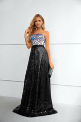 Strapless Sparkly Black Long Formal Prom Evening Dress EN5613