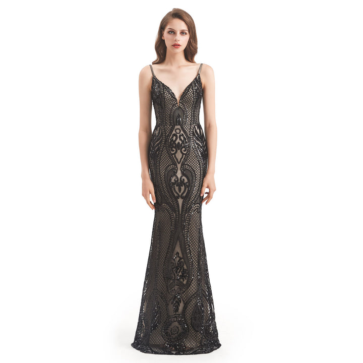 Black Fit and Flare Formal Dress with Detachable Train EN4803