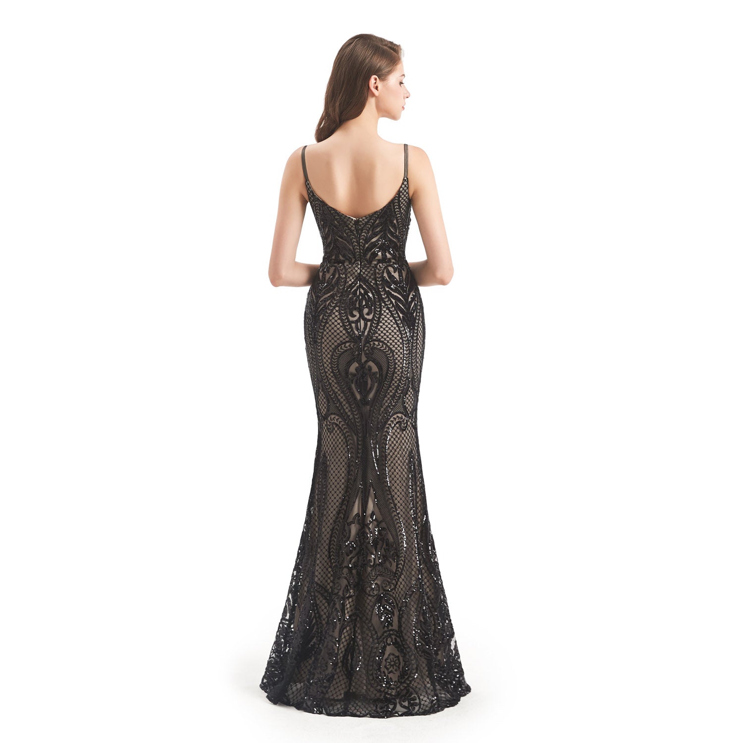 Black Fit and Flare Formal Dress with Detachable Train EN4803