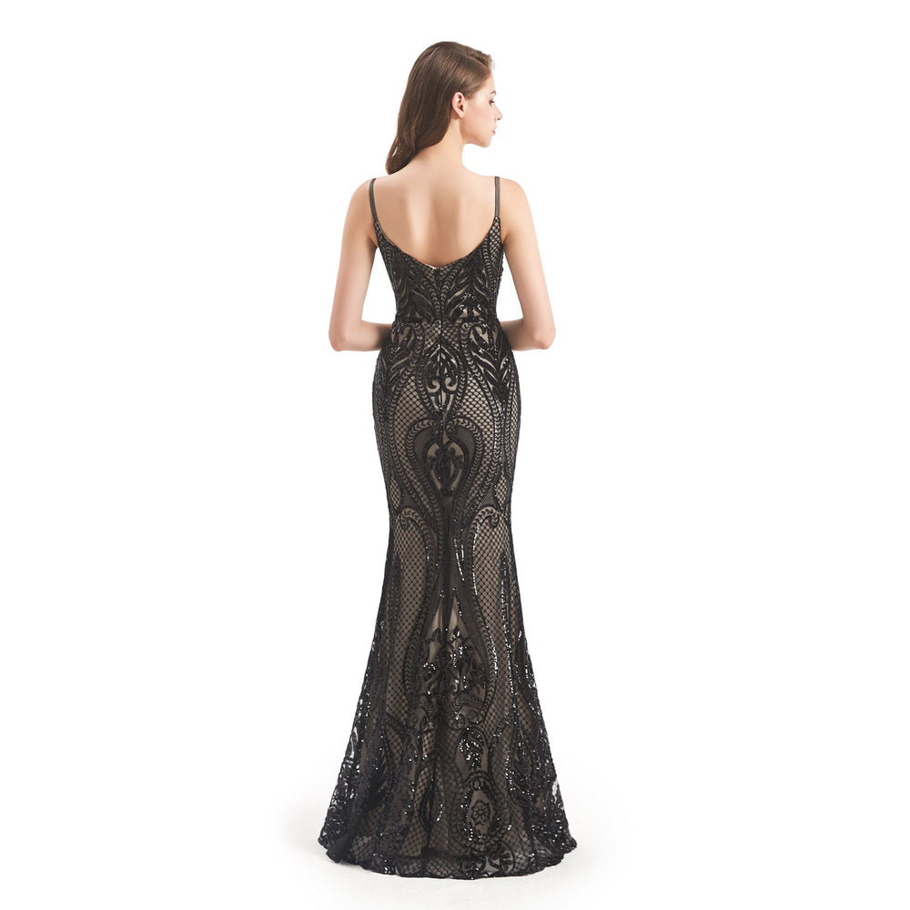 Black Fit and Flare Formal Dress with Detachable Train EN4803