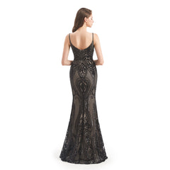 Black Fit and Flare Formal Dress with Detachable Train EN4803