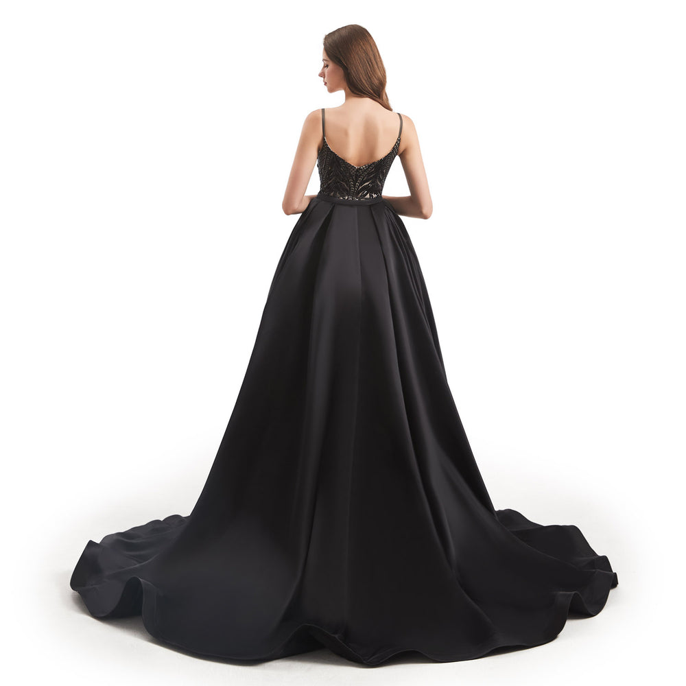 Black Fit and Flare Formal Dress with Detachable Train EN4803