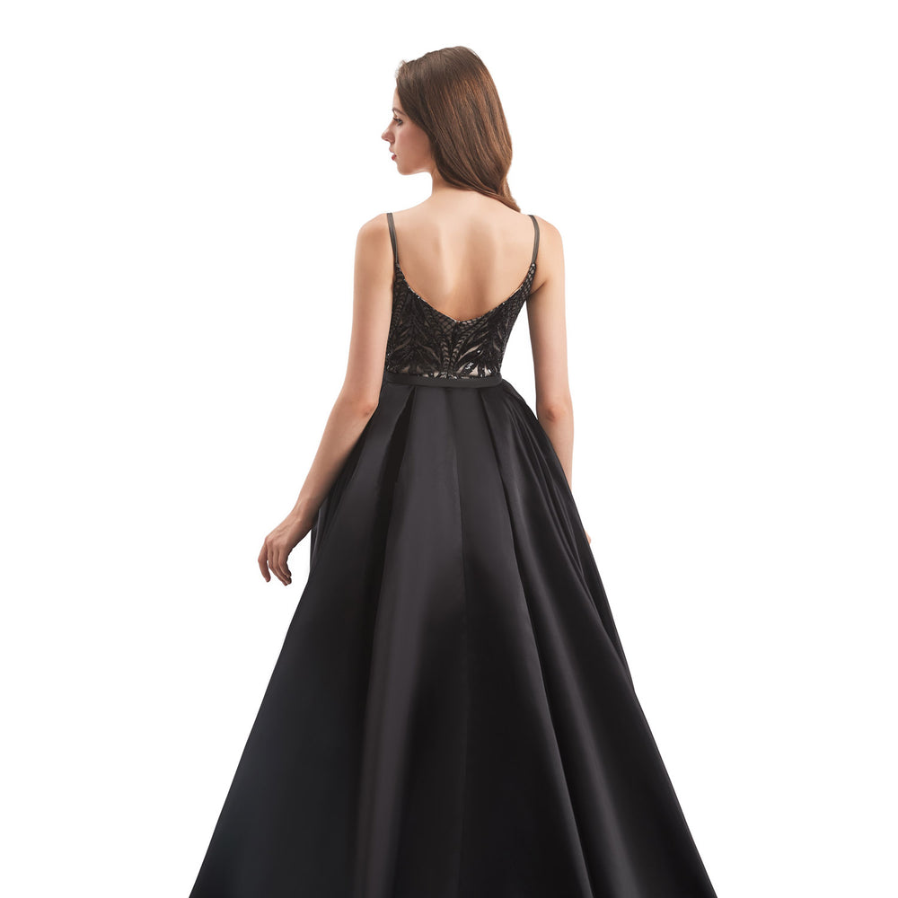 Black Fit and Flare Formal Dress with Detachable Train EN4803