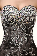Strapless Black Jeweled Lace Formal Evening Dress EN103