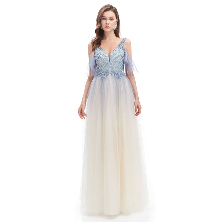 Gray Blue Ombre Maxi Full Length Formal Evening Dress EN4611