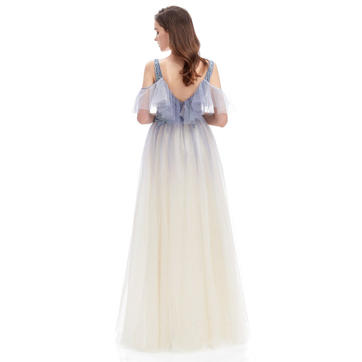 Gray Blue Ombre Maxi Full Length Formal Evening Dress EN4611
