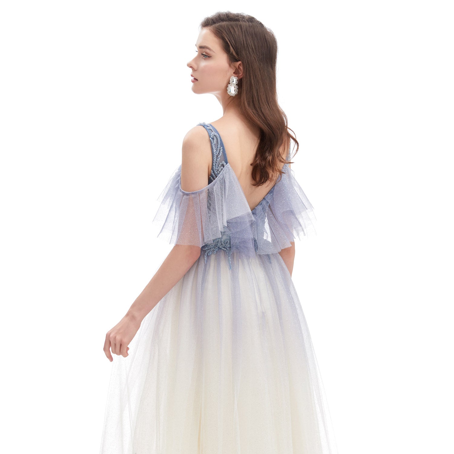 Gray Blue Ombre Maxi Full Length Formal Evening Dress EN4611