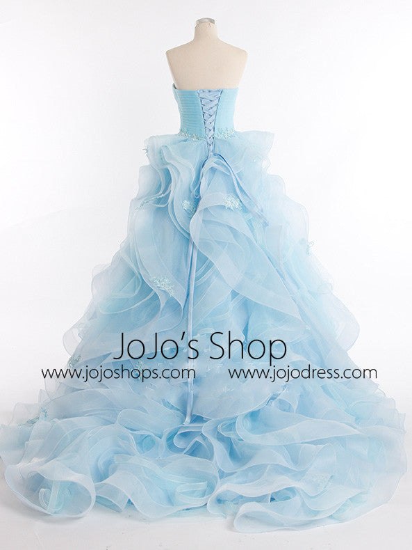 Ice Blue Organza Prom Dress Pageant Evening Dress G8006