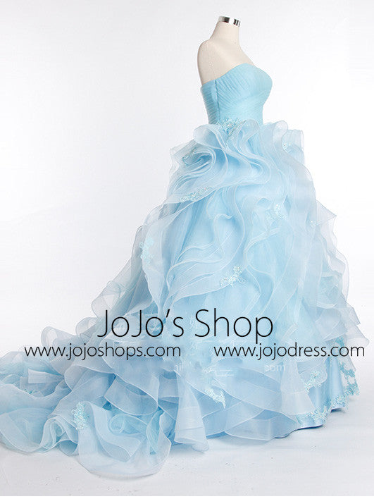 Ice Blue Organza Prom Dress Pageant Evening Dress G8006 Size 12 / Blue Ice Blue Organza Prom Dress Pageant Evening Dress G8006 Size 12 / Blue