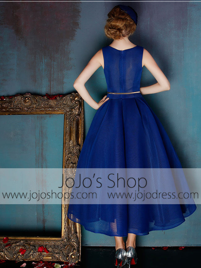 Dark Blue V Neck Ankle Length Evening Prom Formal Dress | X038