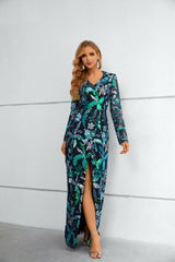 Retro Sequins Blue Sequins Formal Prom Evening Dress EN5615