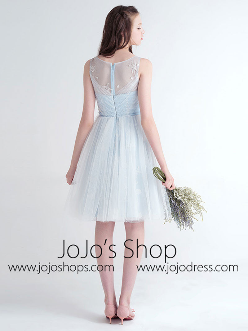ice blue short formal dress Bateau Neck Pearl Lace Appliques Short Prom Dress, Ice Blue A-line Sash Mini Prom Dress, Sweet See-through Lace Prom Dress