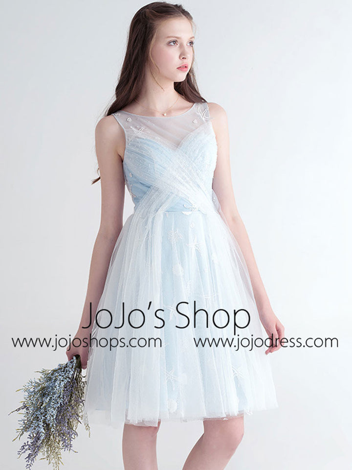 Ice Blue Short Tulle Bridesmaid Dress