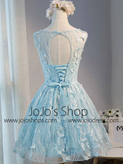 Blue Short Lace Sweet Sixteen Prom Dress