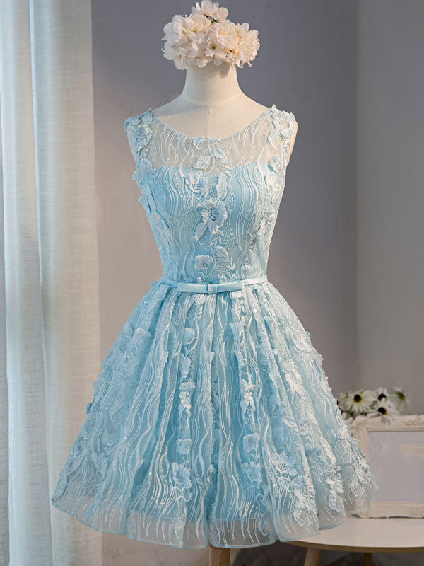 Blue Short Lace Sweet Sixteen Prom Dress