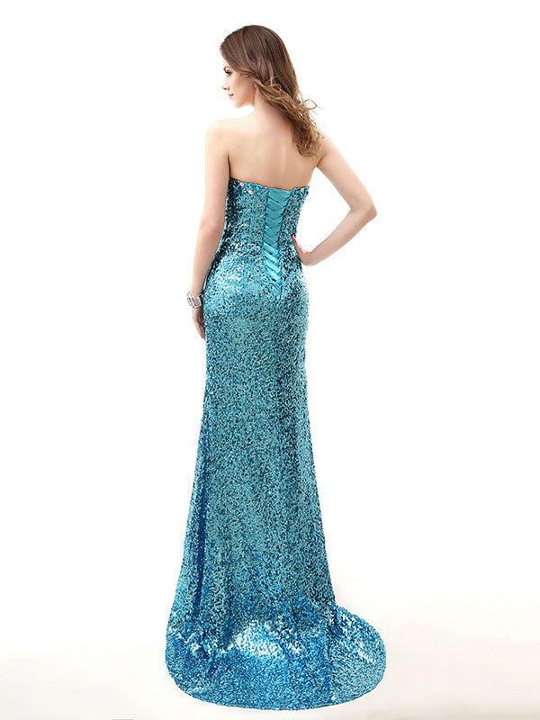 Sparkly Blue Strapless Formal Prom Evening Dress