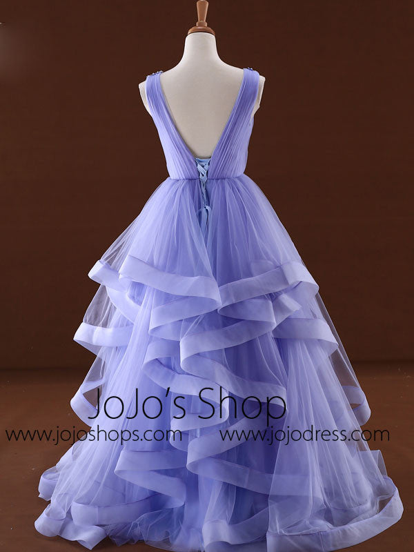 Blue V Neck Formal Prom Dress with Ruffle Skirt RS201605