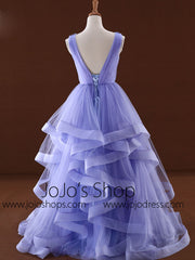 Blue V Neck Formal Prom Dress with Ruffle Skirt RS201605