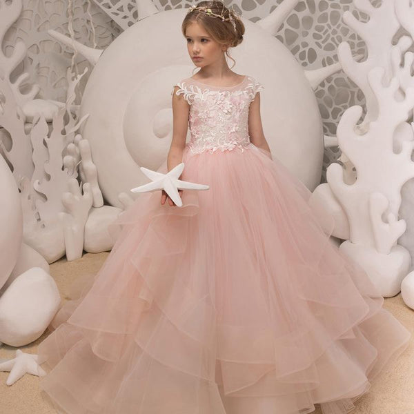 Blush Pink Girls Ball Gown Princess Dress