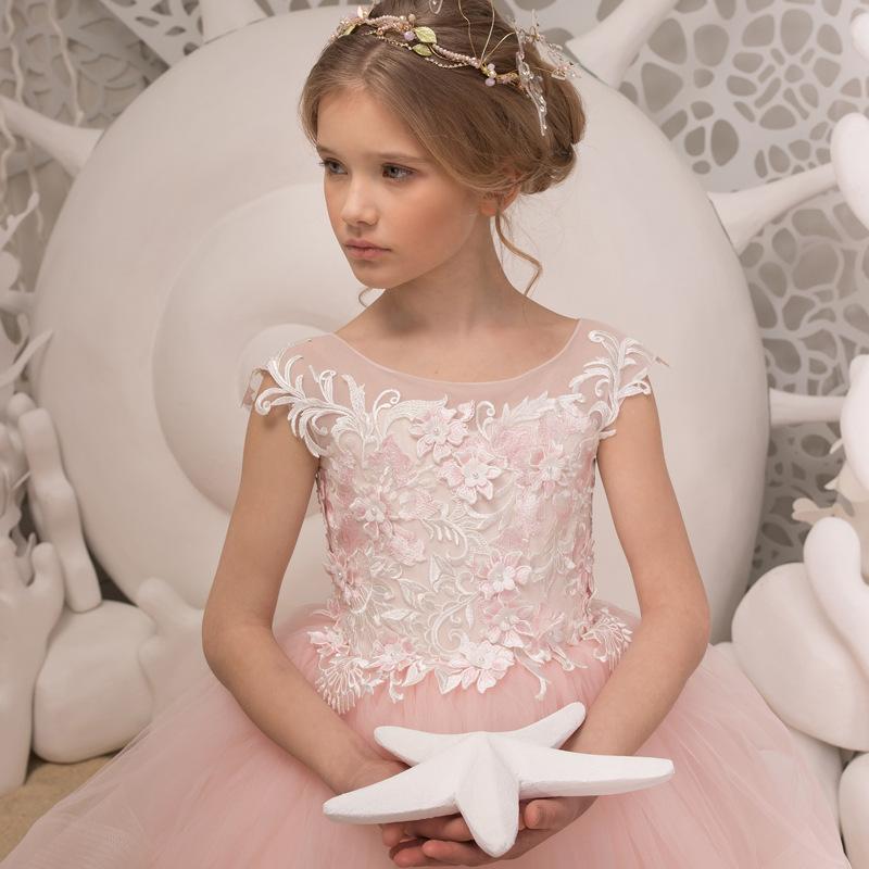 Blush Pink Girls Ball Gown Princess Dress