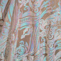 Hot Beige Long Fitted Sequins Lace Mermaid Evening Dress with Plunging Neck EN5405