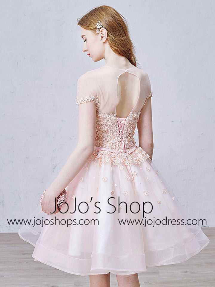 Blush Pink Tulle Short Cocktail Prom Dress